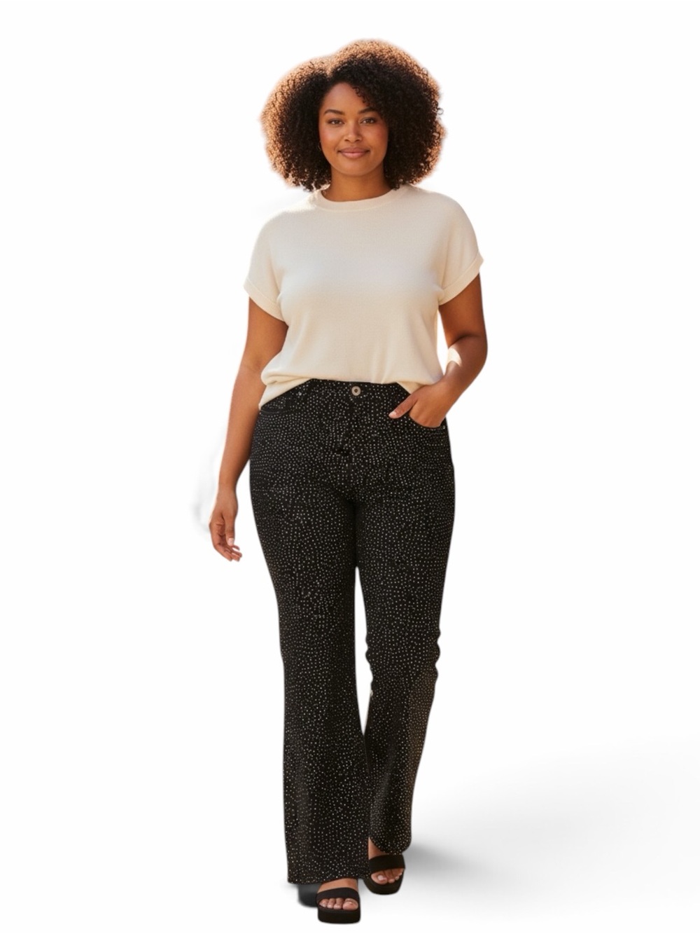 NWT Good American Good Ease Rhinestone Wide Leg Jeans Black Size 22 Plus